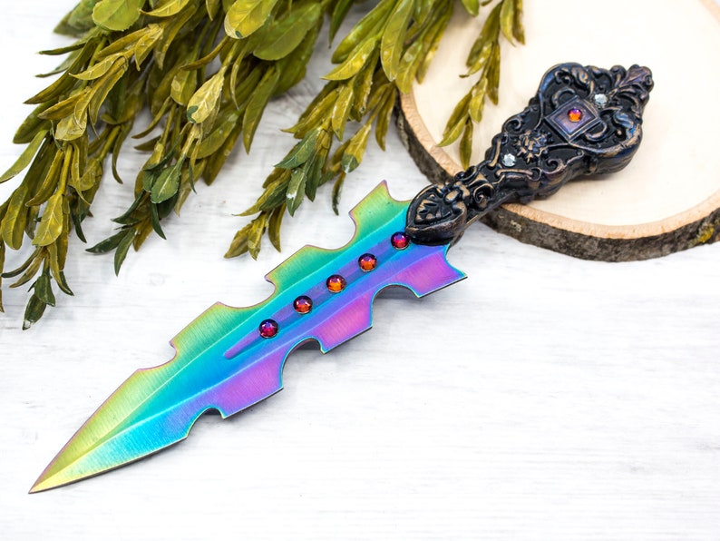 Wiccan Athame Rainbow Crystal Blade Wicca Ritual Knife Ritual Etsy