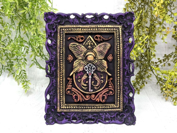 Planchette Moth Sculpted Framed Art, Gothic Home Decor Wall Tabletop, Wiccan Altar Ouija Oracle Witchy Decor, Occult Pagan Gift Witchcore