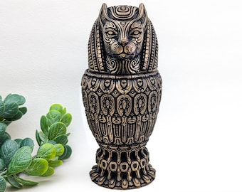 Jarra canópica Bastet, urna para gatos Bastet, caja para dados de almacenamiento de diosa egipcia, frasco de boticario, decoración de brujas, regalo pagano de brujería, urna para mascotas