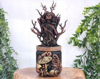 Dryad Apothecary Jar, Mushroom Fairycore Woodland Witch Potion Bottle, Witchy Decor Storage Container, Pagan Gift Witchcraft, Pet Urn