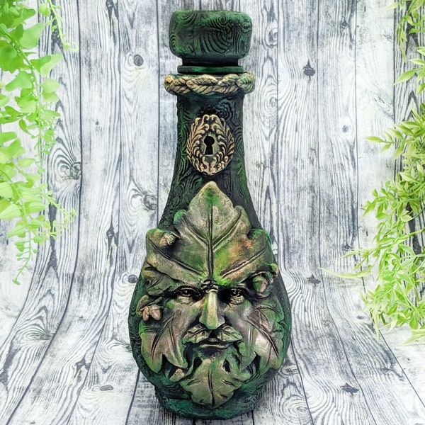 Greenman Witch Potion Bottle Apothecary Jar / Nature Green Man Wiccan Decor Bowl Wiccan Altar Statue Art Pagan Altar Witchcraft Talisman Urn