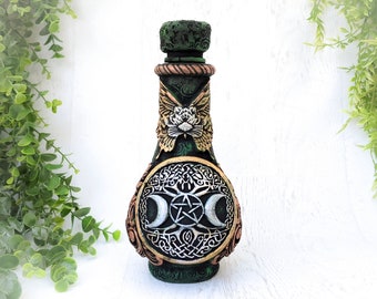 Triple Moon Pentacle Apothecary Jar Witch Potion Bottle, Pentagram Witchy Decor, Wiccan Decorative Jar, Tree of Life Pagan Gift, Pet Urn