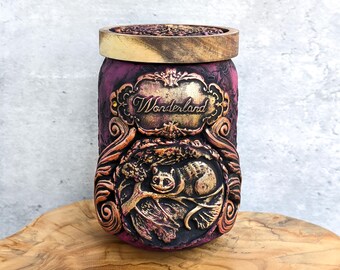 Cheshire Cat Apothecary Jar, Alice's Adventures in Wonderland Potion Bottle, Fantasy Witchy Decor Gothic Pagan Gift, Keepsake Pet Urn