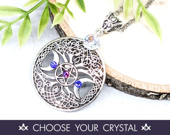 Pentacle Necklace Wiccan Jewelry / Pagan Jewelry Triple Moon Necklace / Wiccan Necklace Witchy Jewelry / Pagan Necklace Pentagram Pendant