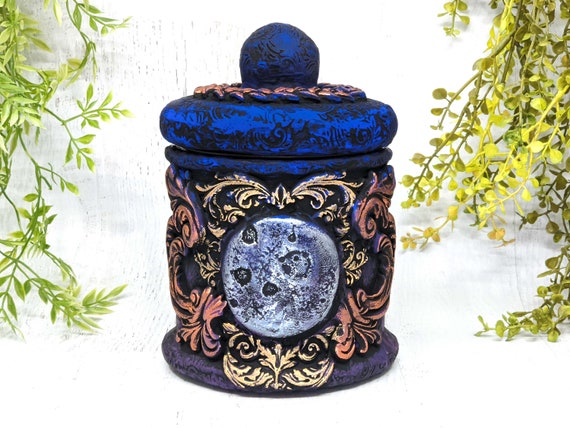 Full Moon Apothecary Jar Witch Potion Bottle, Lunar Home Witchy Decor Wiccan Altar Pagan Gift, Witchcore Herb Stash Jar, Gothic Goth Pet Urn