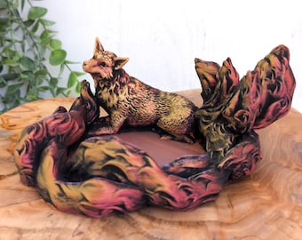 Kitsune Japanese Fox Trinket Tray, Jewelry Storage, Colorshift Catchall Dish, Key Holder, Witchy Decor Witchcraft Pagan Gift