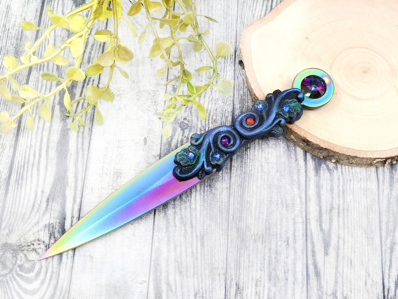Mini Wiccan Athame Swirls Crystal Blade / Wicca Ritual Knife Ritual ...