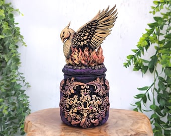 Phoenix Apothecary Jar, Fire Bird Fairycore Keyhole Witch Potion Bottle, Witchy Decor Storage Container, Pagan Gift Witchcraft, Pet Urn