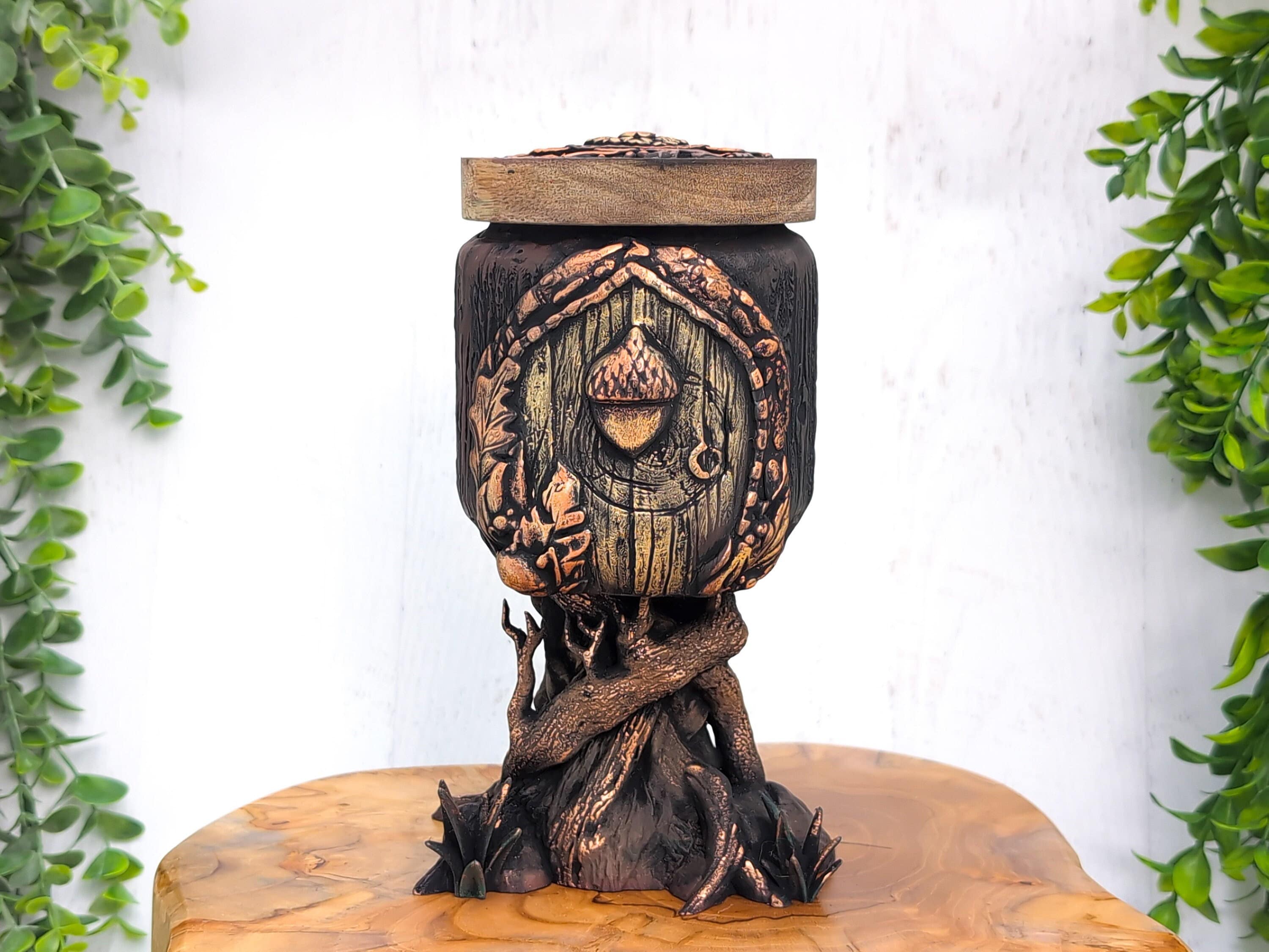 Acorn Fairy Door Tree Apothecary Jar, Woodland Witch Potion Bottle, Witchy Decor Storage Container, Pagan Gift Witchcraft, Pet Urn