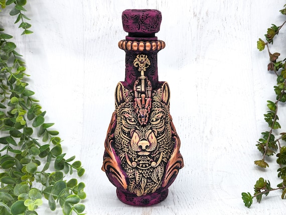 Wolf Apothecary Jar, Fantasy Potion Bottle, Dark Fairycore Aesthetic, Wolves Witchy Decor Gothic Pagan Gift, Witch Witchcraft Dog Pet Urn
