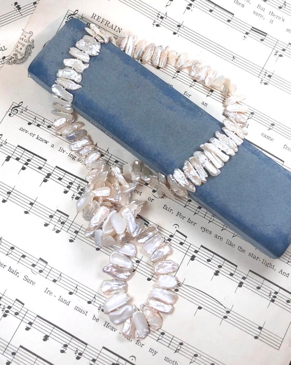 Vintage Extra Long Strand of White Keshi Pearls Opera Length 34 inches