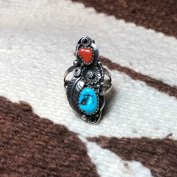 Navajo Turquoise and Sterling Silver Two Stone Ri… - image 5