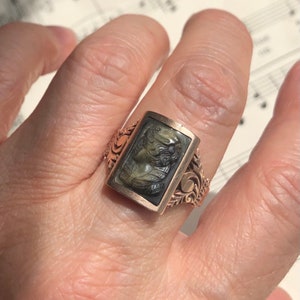 Victorian Cameo Carved Tigers Eye Ring  and Rose Gold Size  10.5