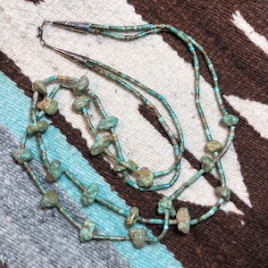 Santo Domingo Turquoise Heishi Necklace Double Strand to 28 Inch