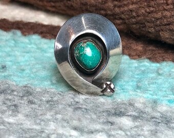 Mid Century Southwest Sterling Silver and Turquoise Shadow Box Ring US size 8