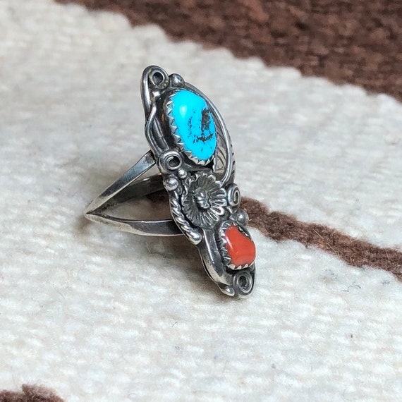 Navajo Turquoise and Sterling Silver Two Stone Ri… - image 3