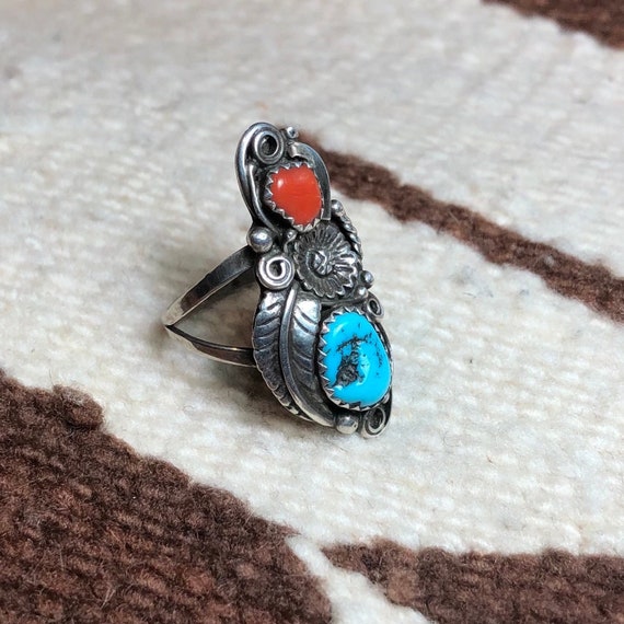 Navajo Turquoise and Sterling Silver Two Stone Ri… - image 4