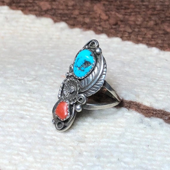 Navajo Turquoise and Sterling Silver Two Stone Ri… - image 2