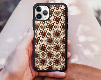 Funda de marquetería de madera auténtica para iPhone, funda ecológica única, funda protectora de madera para iPhone 16, fundas con arte abstracto geométrico