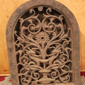 Ornate Art Nouveau Iron Tombstone Heat Register/Grate with Flower in a Heart/Sea Horses- Architectural Salvage- circa 1870