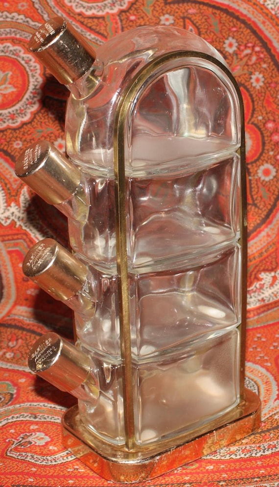 Vintage Garnier Liqueurs 4-tiered Glass and Brass Liquor Bottle