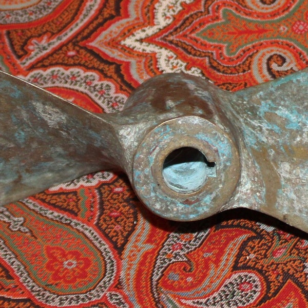 Wonderful Antique Bronze Two Blade Boat Propeller with remnants of old blue paint- Great Nautical Decor!