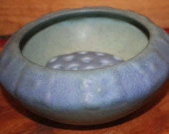 Gorgeous Van Briggle Ming Blue Compote/Bowl  with Flower Frog- Colorado Springs/Art Pottery
