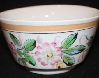 Gorgeous Hand painted  19th Century Floral Lusterware Bowl- Staffordshire/Cottage/ French Farmhouse