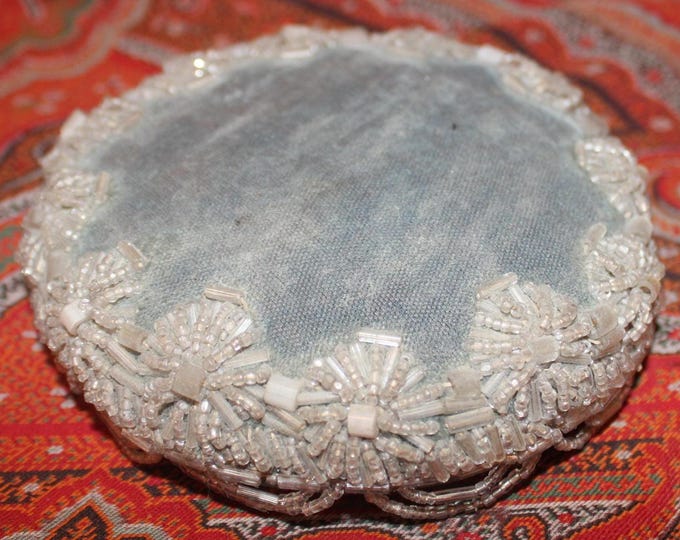 Featured listing image: Antique Glass Beaded Iroquois Native American Whimsy Velvet Pin Cushion- Hand Beaded and Stitched- Niagaraware