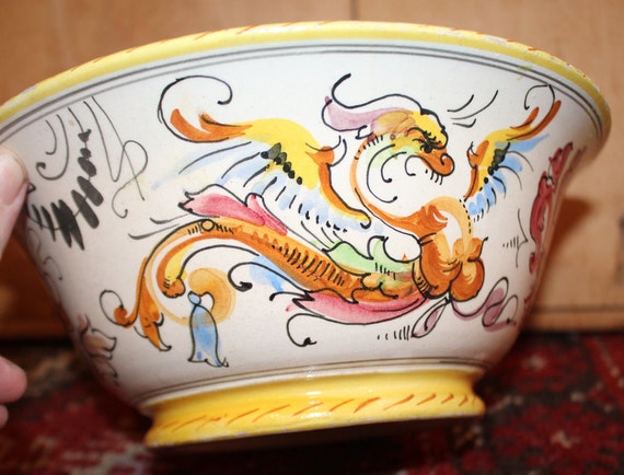 イタリア陶器　FRATELLI FANCIULLACCI　ミッドセンチュリー Antique Handpainted Fratelli Fanciullacci Raffaellesco Dragon
