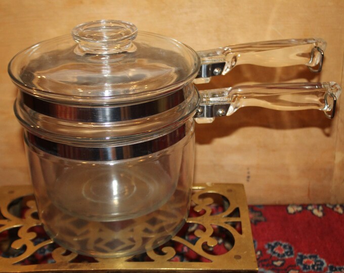 Vintage Pyrex Glass Double Boiler Set 6283 1 1/2 Quart Chocolate