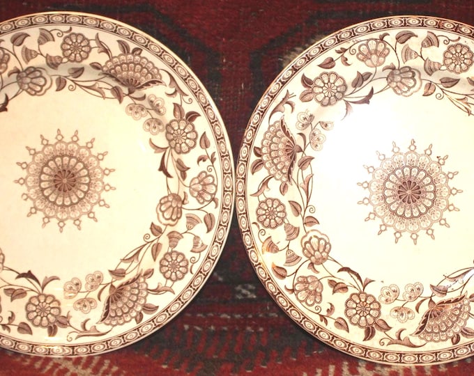 Featured listing image: 19th Century Art Nouveau Brownfield Transferware Plates – Staffordshire England