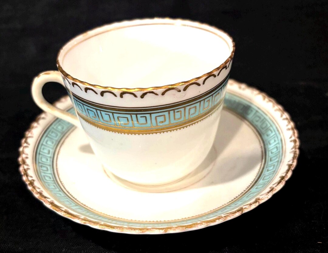Three Gorgeous Unmarked Handpainted Blue and White Greek Key Tea Cups ...
