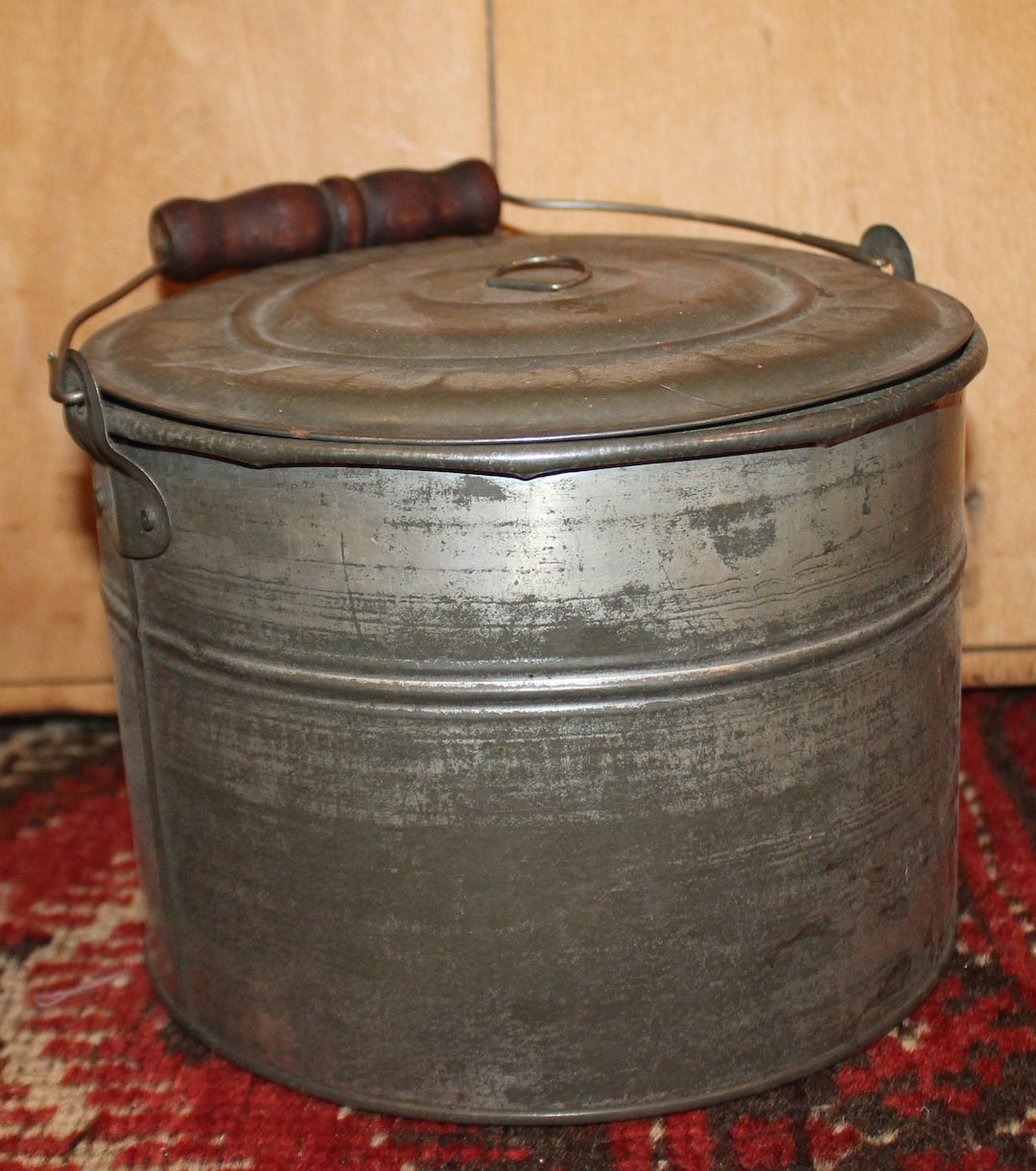Antique Tin Lunch Pail With Lid and Wooden Handle 19th Etsy