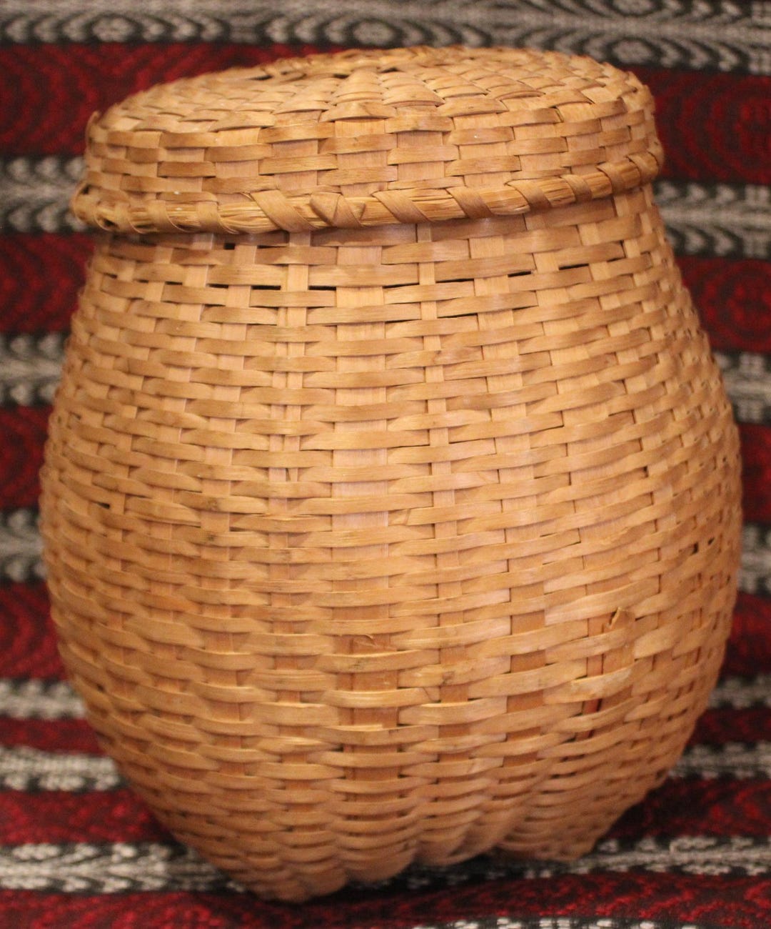 Antique Hand Woven Splint Basket With Lid – Farmhouse Primitive Decor ...