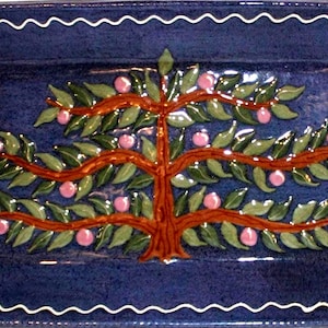 Gorgeous Handmade SIGNED Fruit Tree/Tree of Life Ohio Pottery Platter Dated  1995- Cin. Ohio/Usa/Farmhouse/Country
