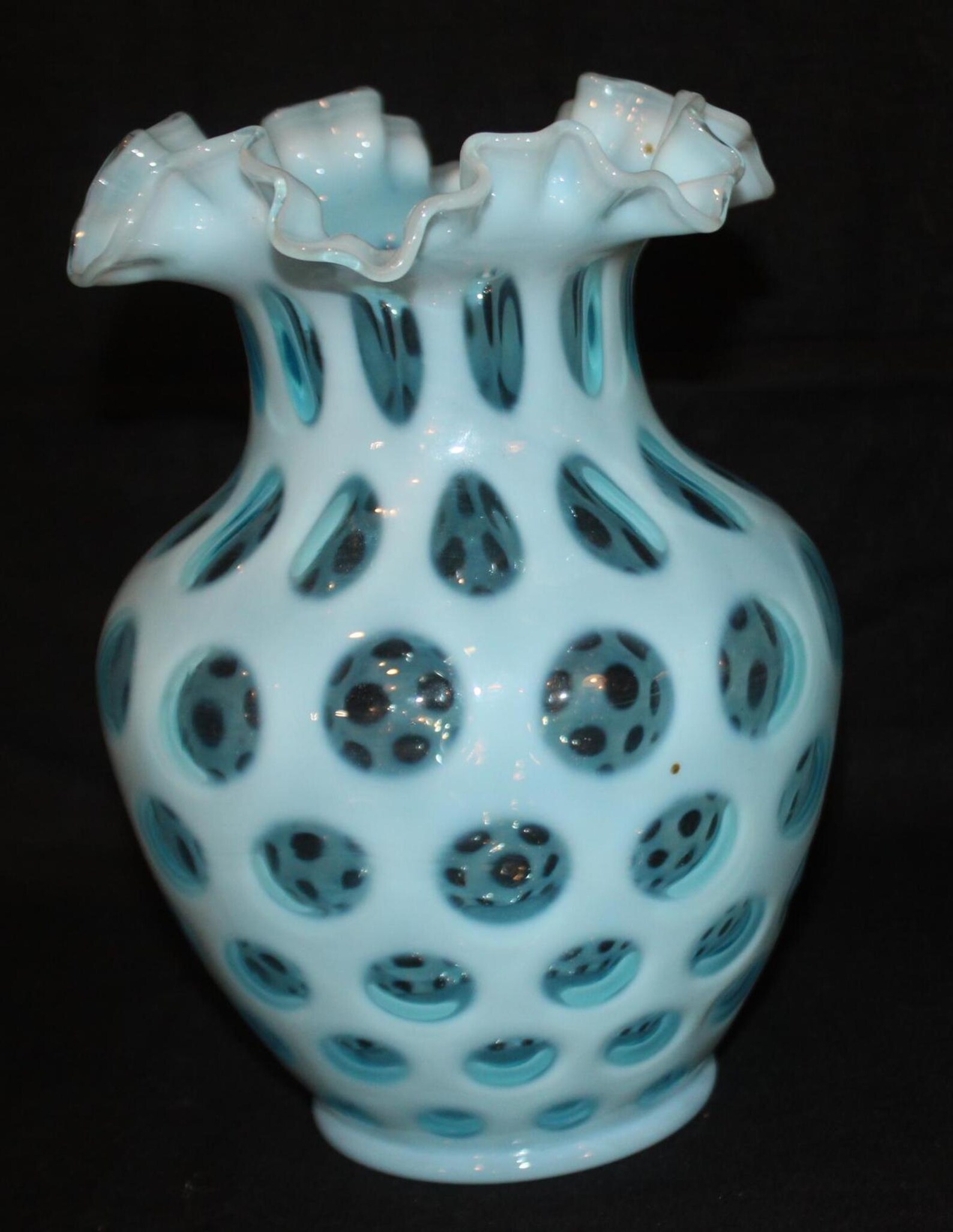 Antique Victorian Fenton Blue Opalescent Coin Dot Glass Vase - Etsy