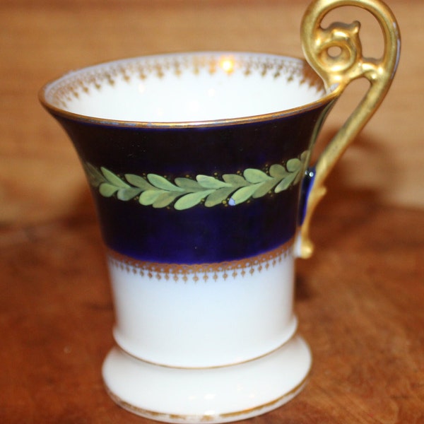 Sweet Antique Handpainted Navy Blue T&V Limoges France Demitasse Cup- for Burley and Company Chicago- Coffee/Tea