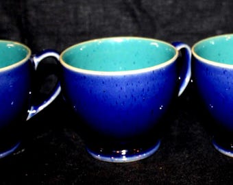 Set of 3 Blue Denby Langley Harlequin Teacups- Tea/dinnerware/fine