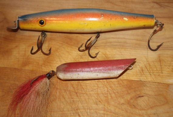 Two Great Colorful Wooden Antique Fishing Lures With Old Paint