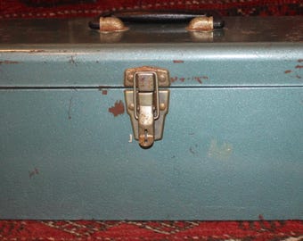 Vintage Waterloo JL-19 Blue Green Metal Tool Box- Storage/make-up