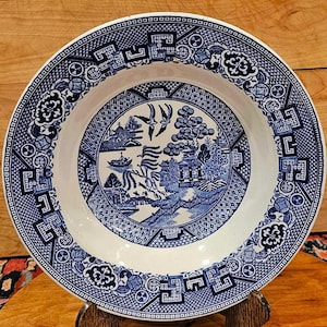 Vintage Cobalt Blue Homer Laughlin &#39;Blue Willow&#39; soup bowl- 8.25 Inches- Dinner/Soup/Farmhouse/Fine Dining