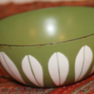 CatherineHolm Midcentury Modern Enamel 4&quot; Lotus Leaf Scandinavian Design Olive Green Bowl