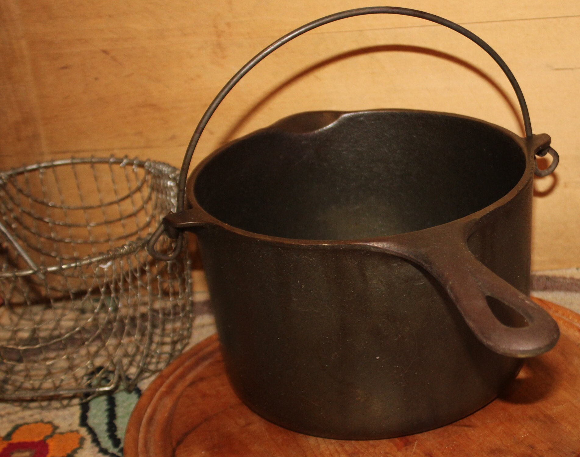Vintage Griswold Cast Iron Deep Fat Fryer With Basket Insert 1003 Great Condition With Original