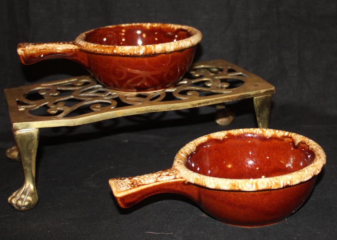 2 Vintage Unmarked Brownware French Onion Soup Bowls- Country/farmhouse ...