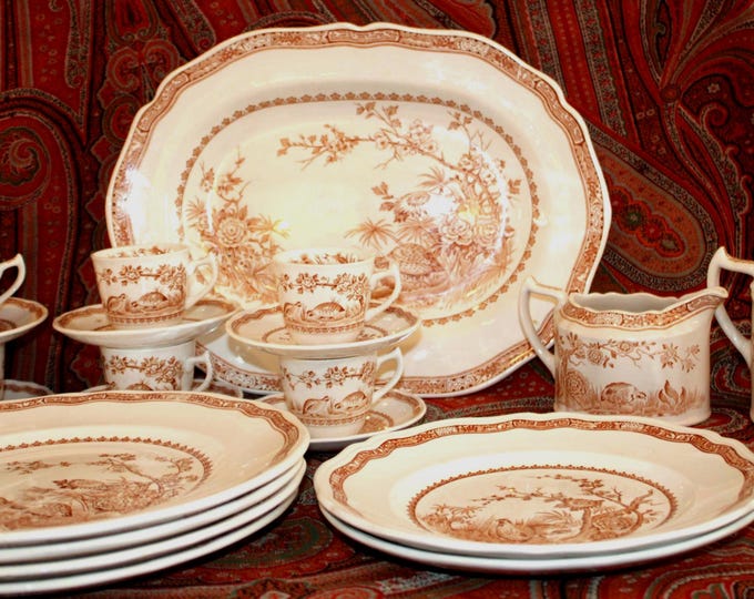 Featured listing image: Wonderful Antique Furnivals Brown Quail Transferware Dinnerware- Farmhouse/Country/England