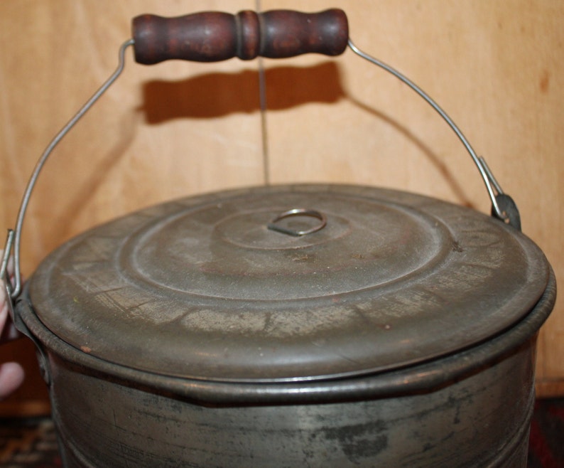 Antique Tin Lunch Pail With Lid and Wooden Handle 19th Etsy