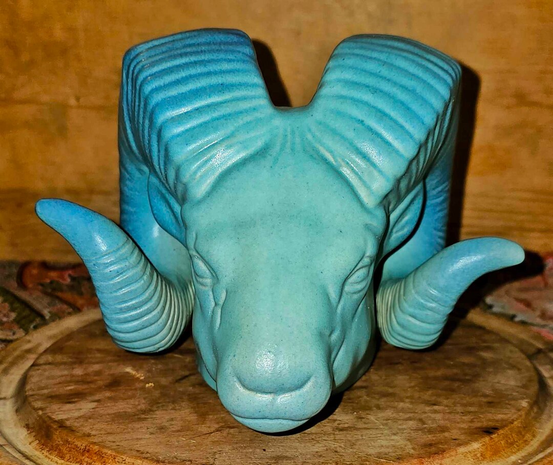 Fantastic Ming Blue Van Briggle Art Pottery Ram's Head Etsy