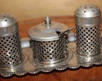 Wonderful Sheffield Silverplate Salt, Pepper, and Jam/Mustard Pot- Made in England