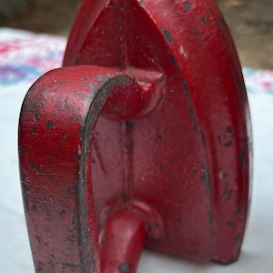 Very Nice Cast Iron Sad Iron in Chippy Red Paint- Great as a Bookend or Doorstop- Fabulous Patina and Look!!